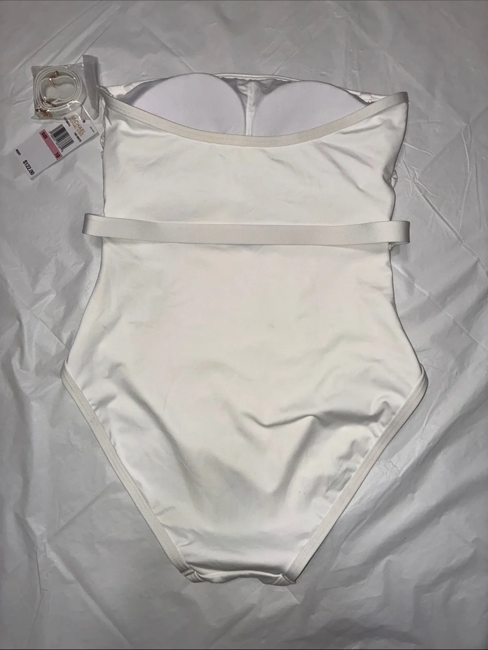 Michael Kors White Strapless One-Piece Swimsuit with MK Belt